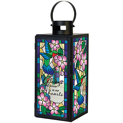 &quot;Always and Forever In Our Hearts&quot; Stained Glass Lantern